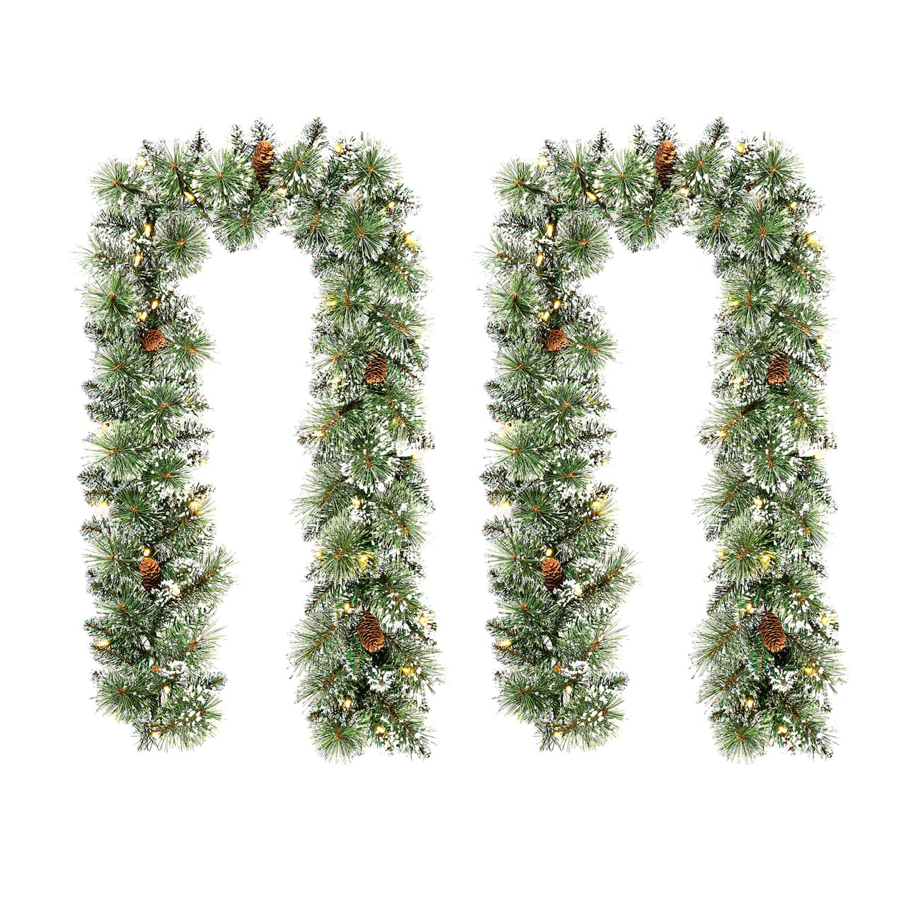 Glitzhome® 6ft. Pre-Lit Frosted Greenery Pinecones Christmas Garlands with Timers, 2ct.